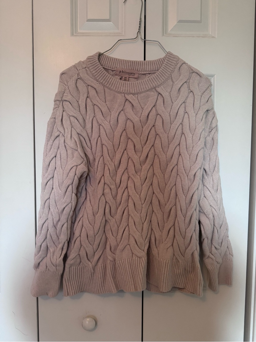 Philosophy Chunky Cable Knit Crewneck Sweater - Beige